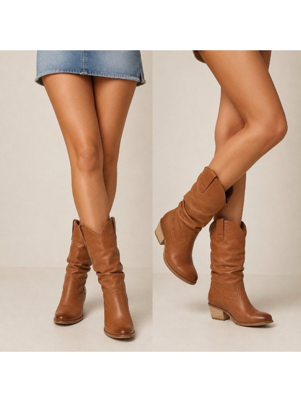 Naughty Monkey High Riding Boots Heeled Western Boho Brown Boots 8